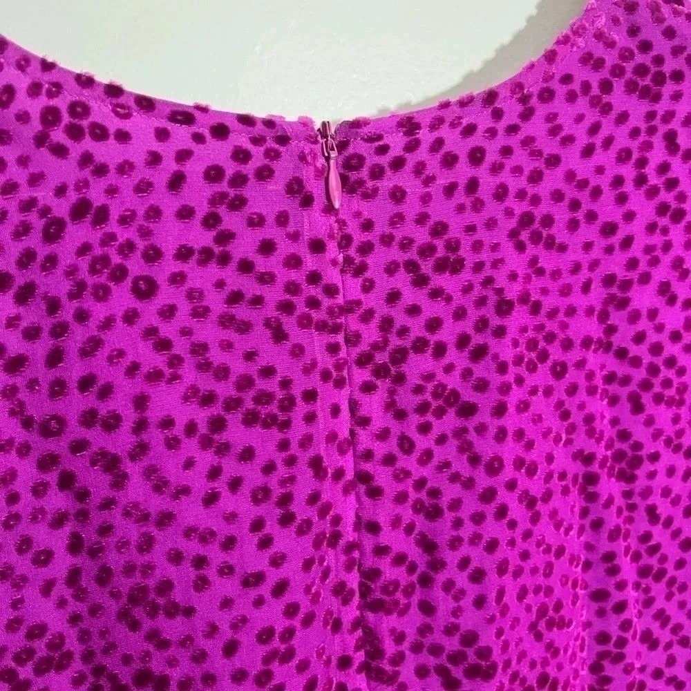 St John Magenta Purple Burnout Velvet Leopard Print Silk Blend Ruffle Blouse‎ L - Picture 4 of 7